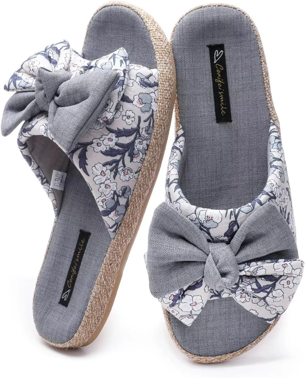 House Slippers for Women with Bow Comfy Indoor Open Toe Slides with Low Arch Support Rubber Sole for Summer