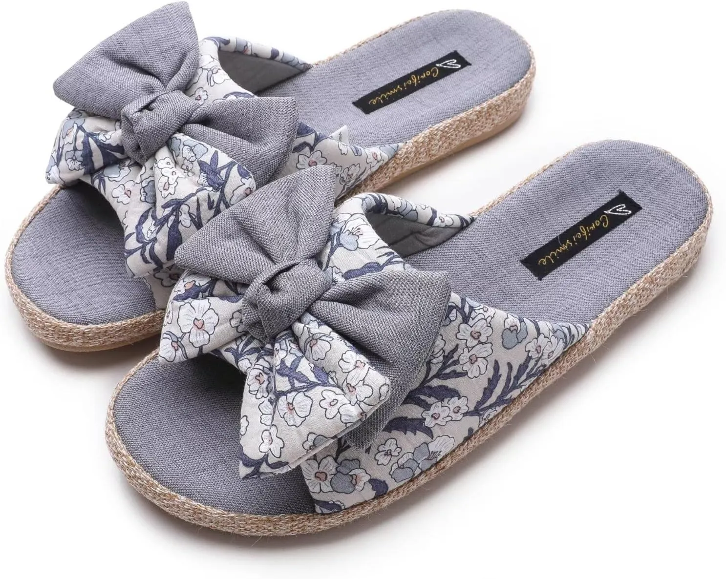 House Slippers for Women with Bow Comfy Indoor Open Toe Slides with Low Arch Support Rubber Sole for Summer
