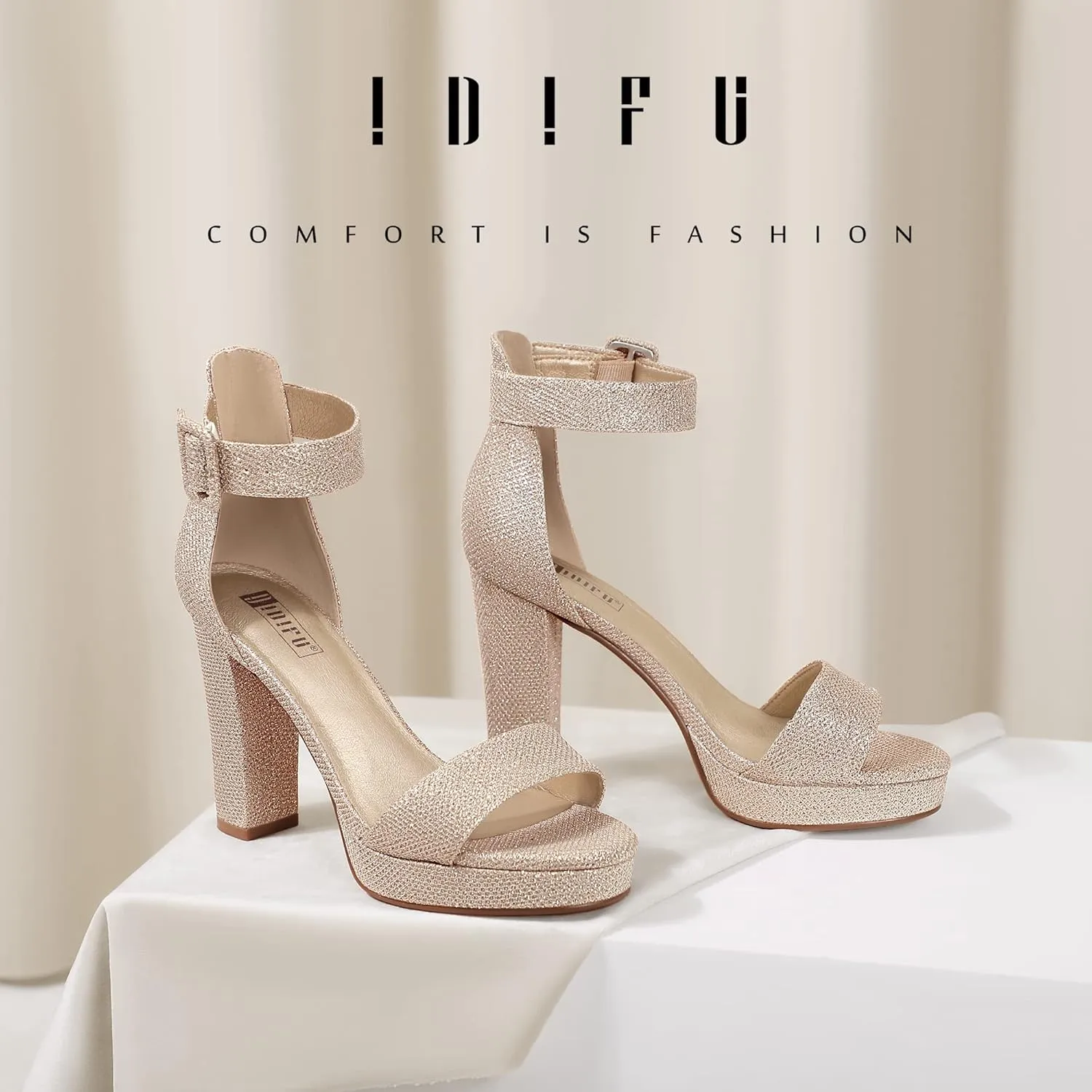 IDIFU Women's IN4 Sabrina Platform Chunky High Heels Ankle Strap Heeled Sandals Wedding Party Dress Shoes