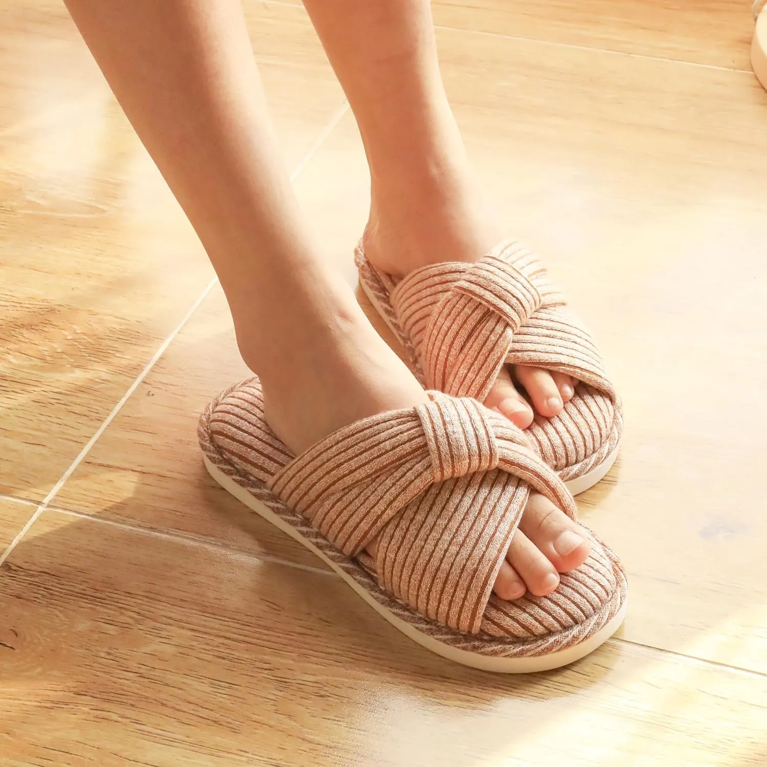 Jerzmy Cross Bow Slippers for Women, Comfy Memory Foam Woman House Slippers Cozy Cushioned Ladies Home Shoes Bedroom Indoor Kitchen