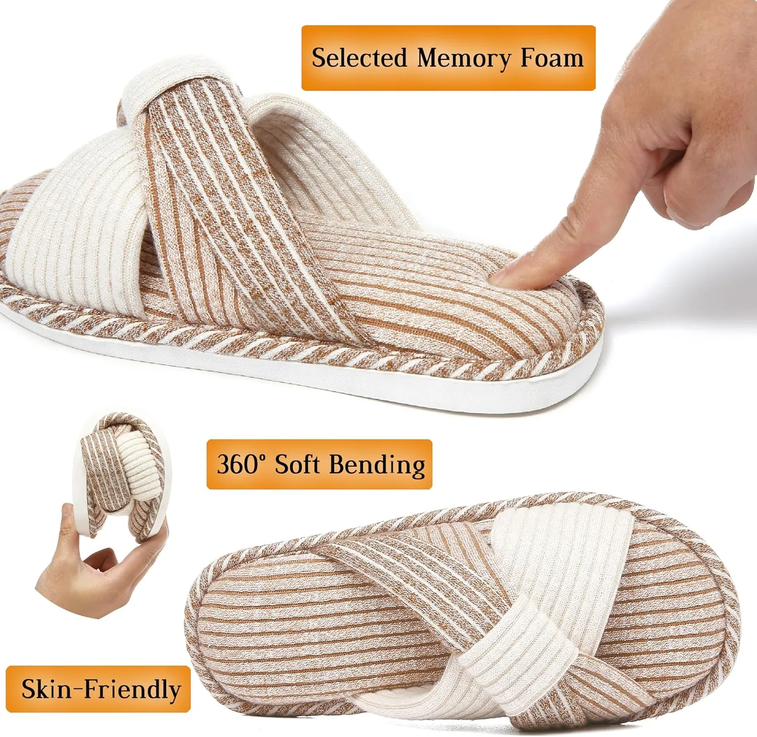 Jerzmy Crossband Slippers for Women, Cute Memory Foam Woman House Slippers Cozy Cushioned Ladies Home Shoes for Bedroom Indoor