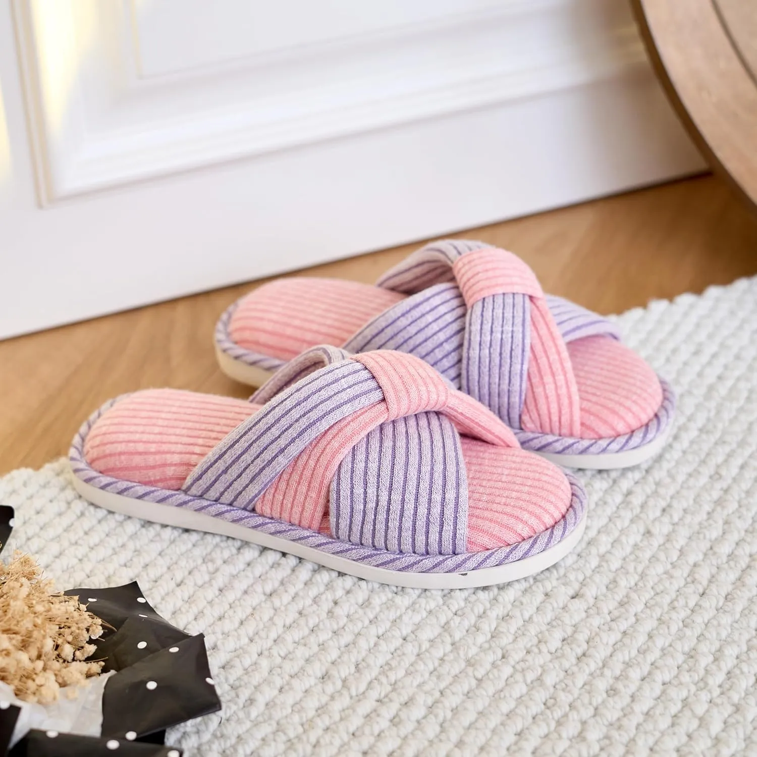 Jerzmy Crossband Slippers for Women, Cute Memory Foam Woman House Slippers Cozy Cushioned Ladies Home Shoes for Bedroom Indoor