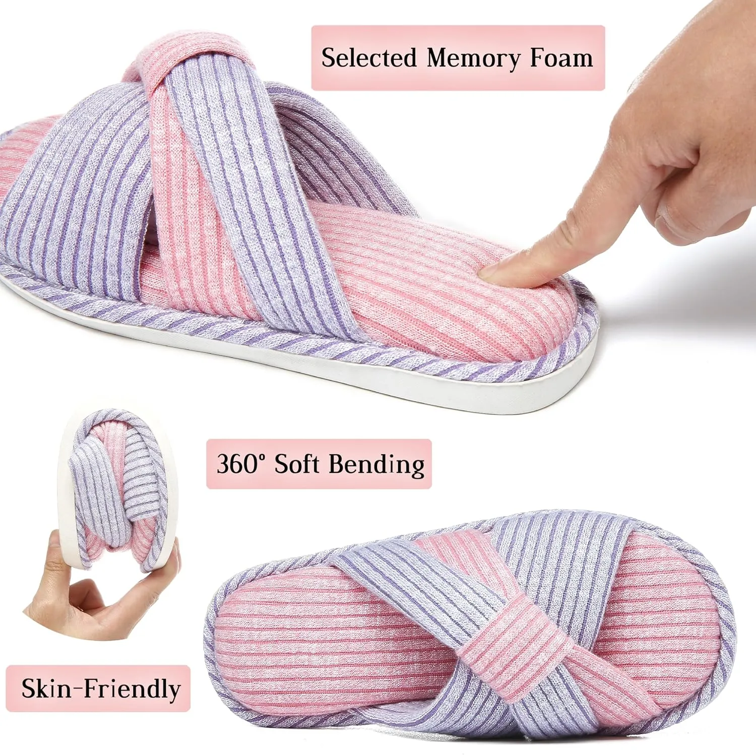 Jerzmy Crossband Slippers for Women, Cute Memory Foam Woman House Slippers Cozy Cushioned Ladies Home Shoes for Bedroom Indoor