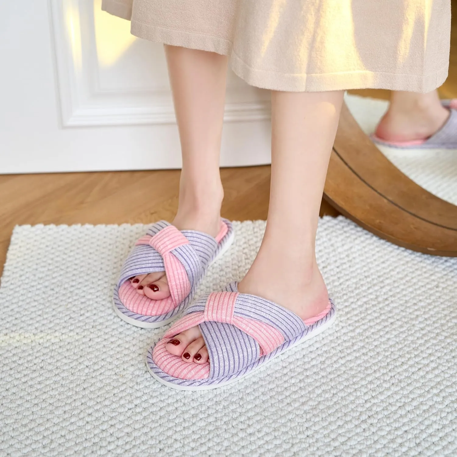 Jerzmy Crossband Slippers for Women, Cute Memory Foam Woman House Slippers Cozy Cushioned Ladies Home Shoes for Bedroom Indoor