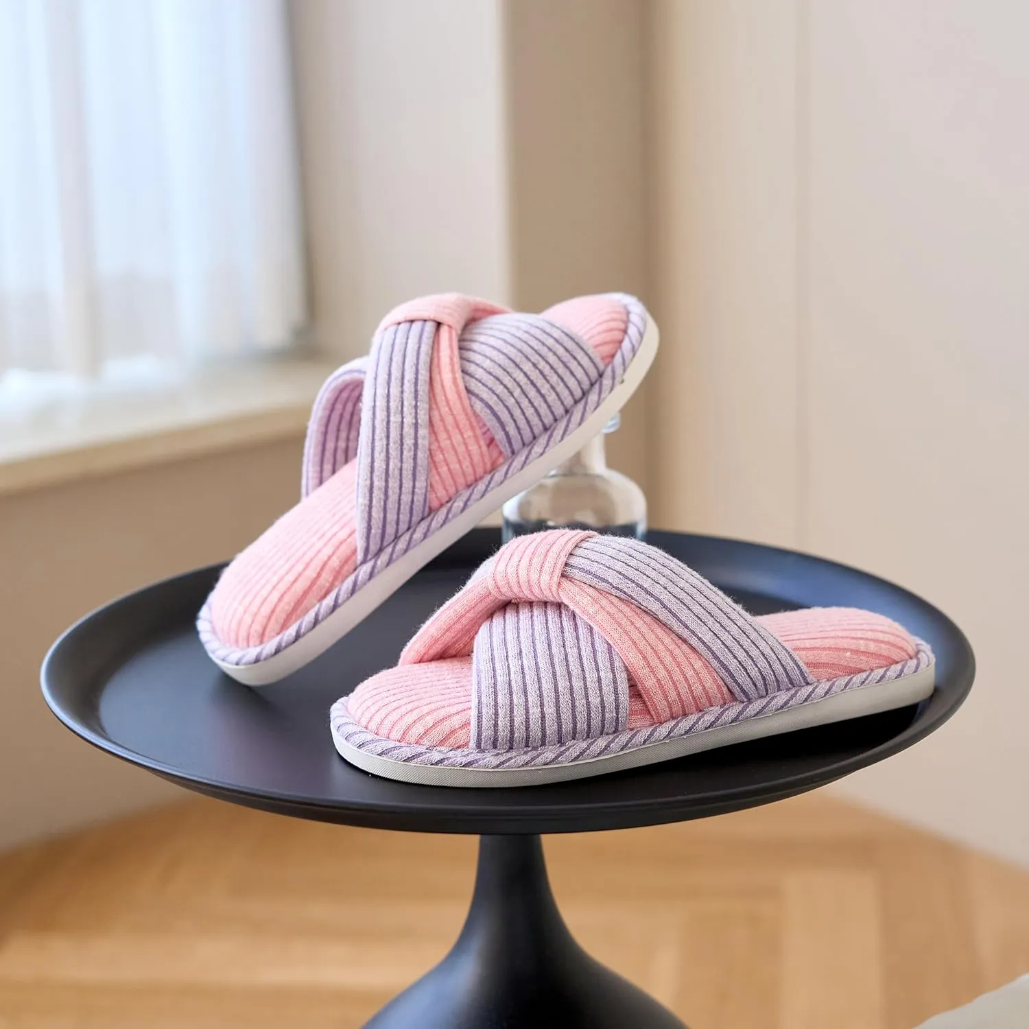 Jerzmy Crossband Slippers for Women, Cute Memory Foam Woman House Slippers Cozy Cushioned Ladies Home Shoes for Bedroom Indoor