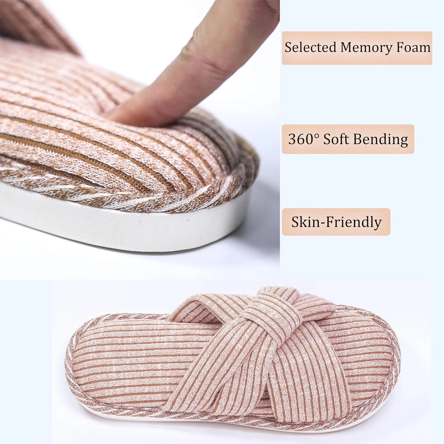 Jerzmy Crossband Slippers for Women, Cute Memory Foam Woman House Slippers Cozy Cushioned Ladies Home Shoes for Bedroom Indoor
