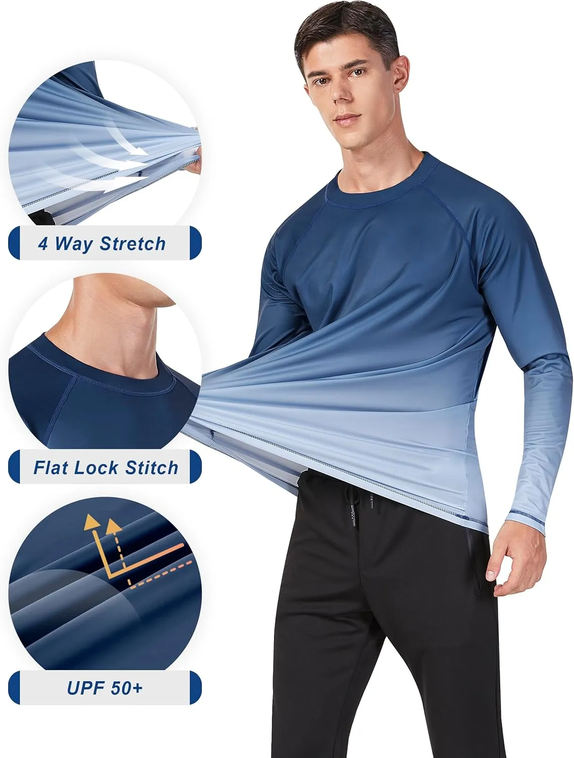 KPSUN Mens Swim Shirts UPF 50  Rash Guard Long Sleeve Sun UV Protection Beach Shirts Quick Dry Fishing T-Shirt