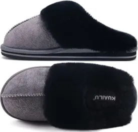 KuaiLu Womens Fluff Dual Memory Foam Slippers Ladies Cozy Arch Support Warm Scuff Slippers Slip on Comfy Winter House Shoes with Non-Slip Indoor Outdoor Hard Sole