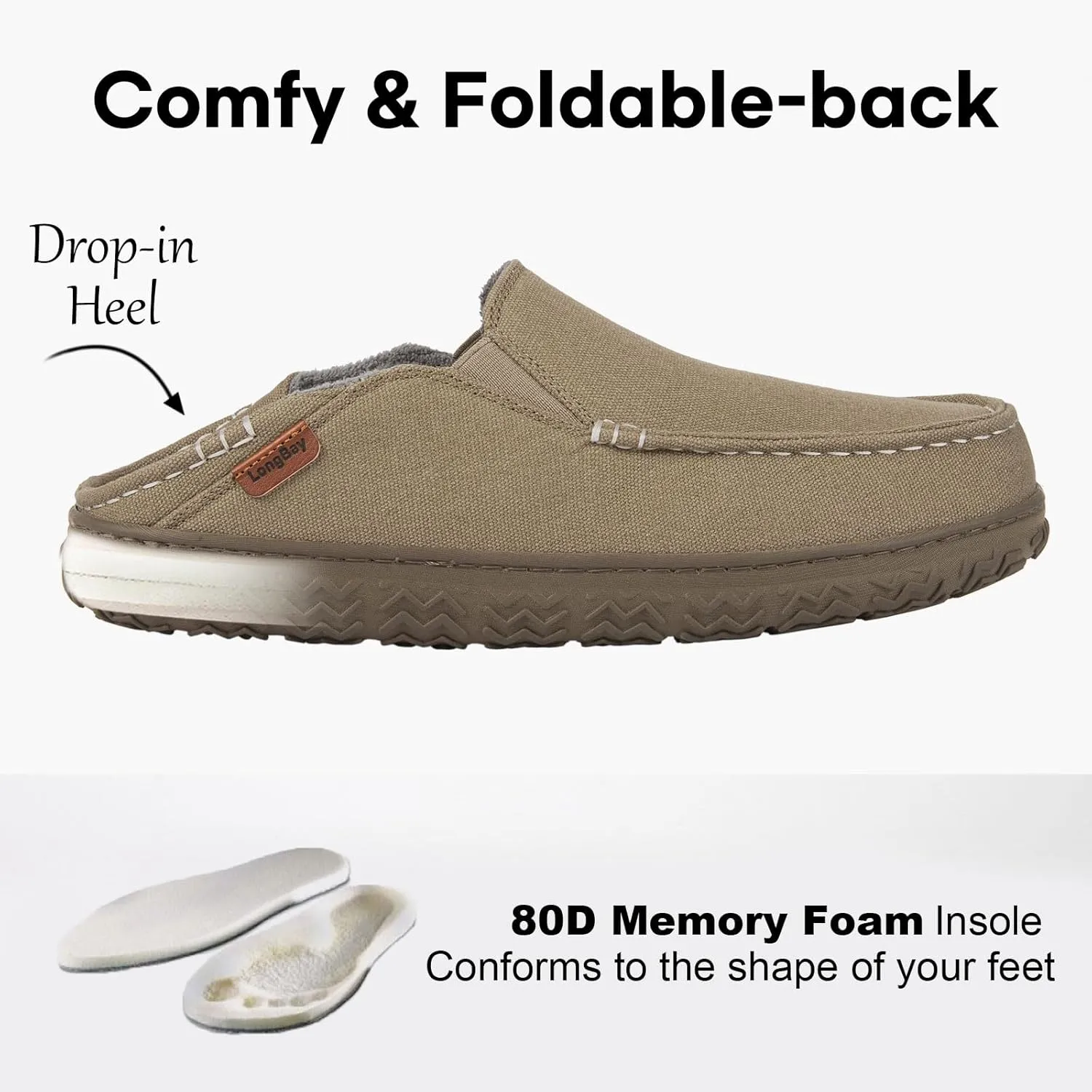 LongBay Men's Moccasin Slippers Cozy Breathable Memory Foam House Shoes for Indoor Outdoor