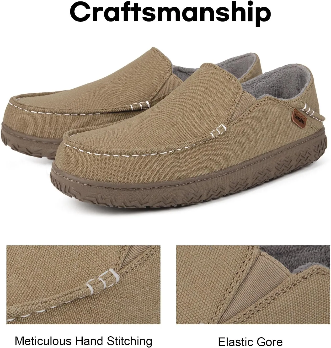 LongBay Men's Moccasin Slippers Cozy Breathable Memory Foam House Shoes for Indoor Outdoor