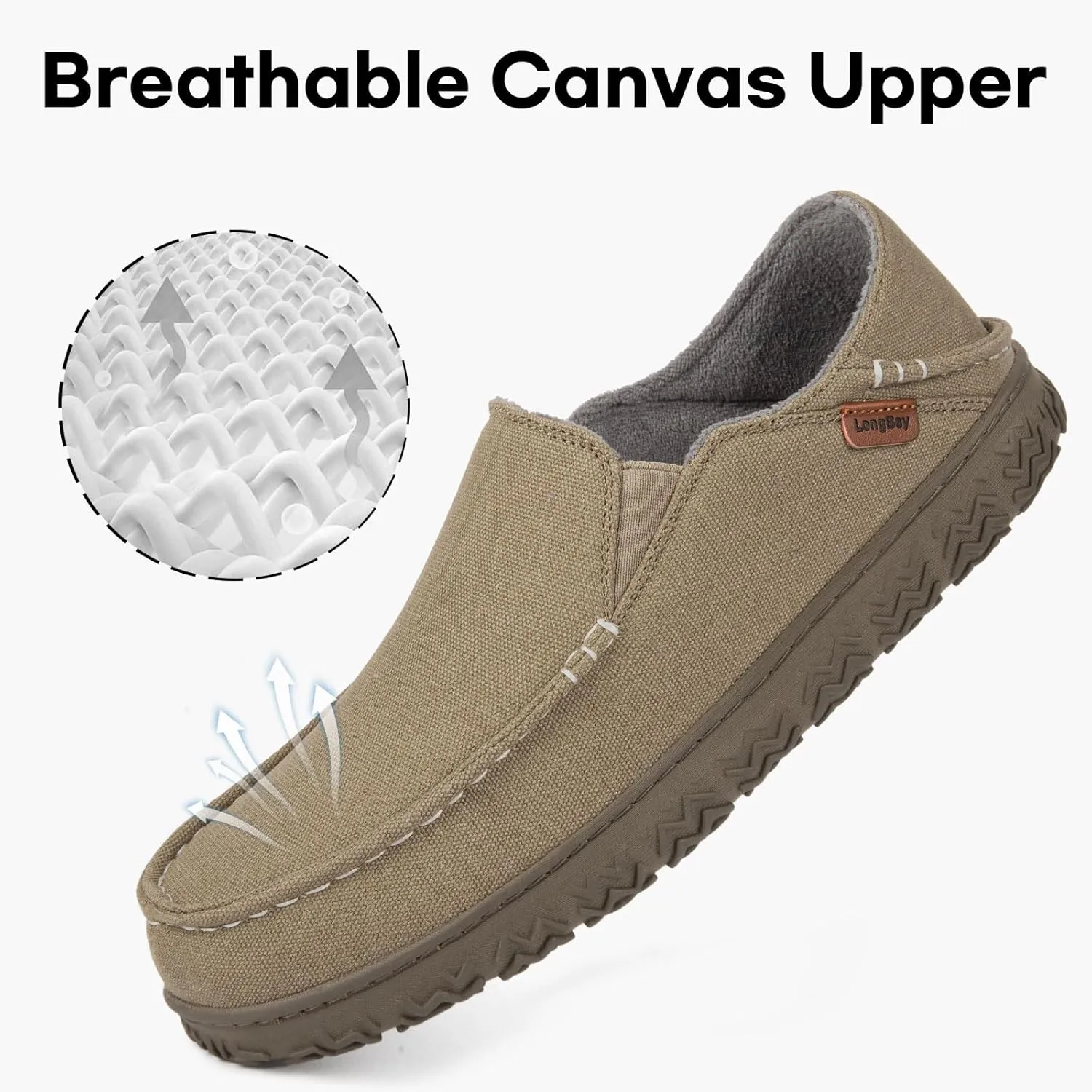 LongBay Men's Moccasin Slippers Cozy Breathable Memory Foam House Shoes for Indoor Outdoor