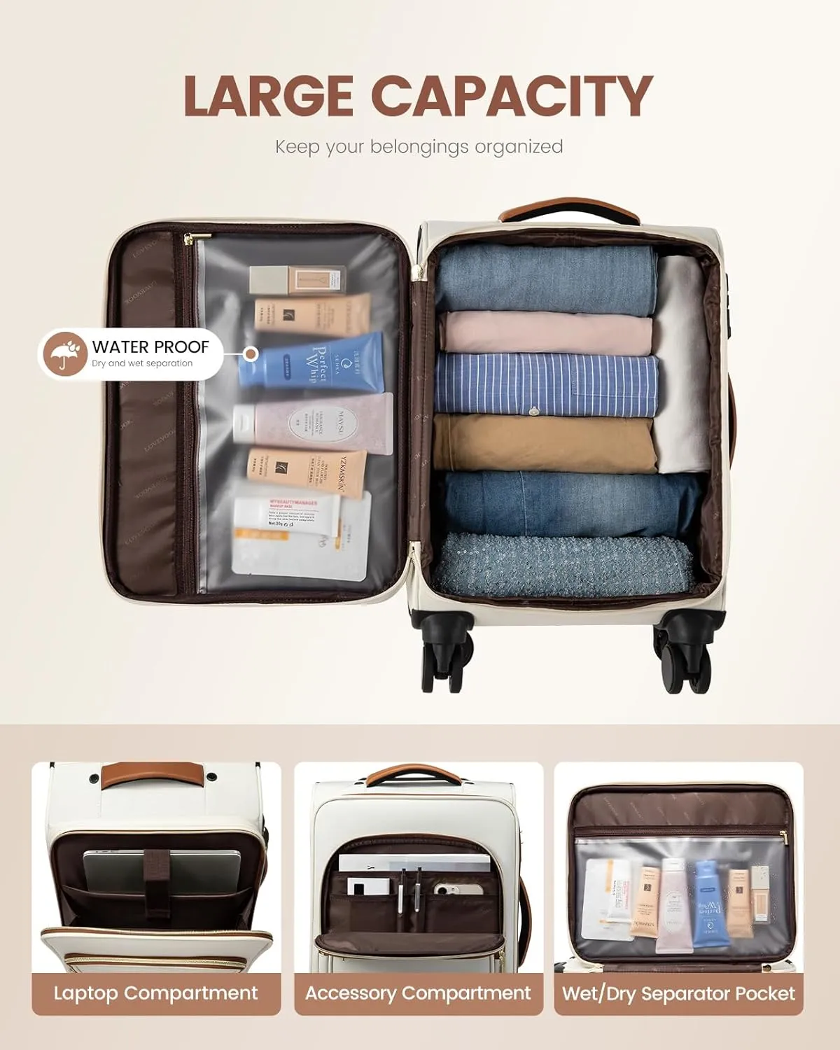 LOVEVOOK Carry On Luggage 22x14x9 Airline Approved, 20 Inch Softside Suitcases with Wheels, Lightweight Spinner Carry on Suitcase with TSA Lock, Water-Resistant Large Capacity Luggage for Travel