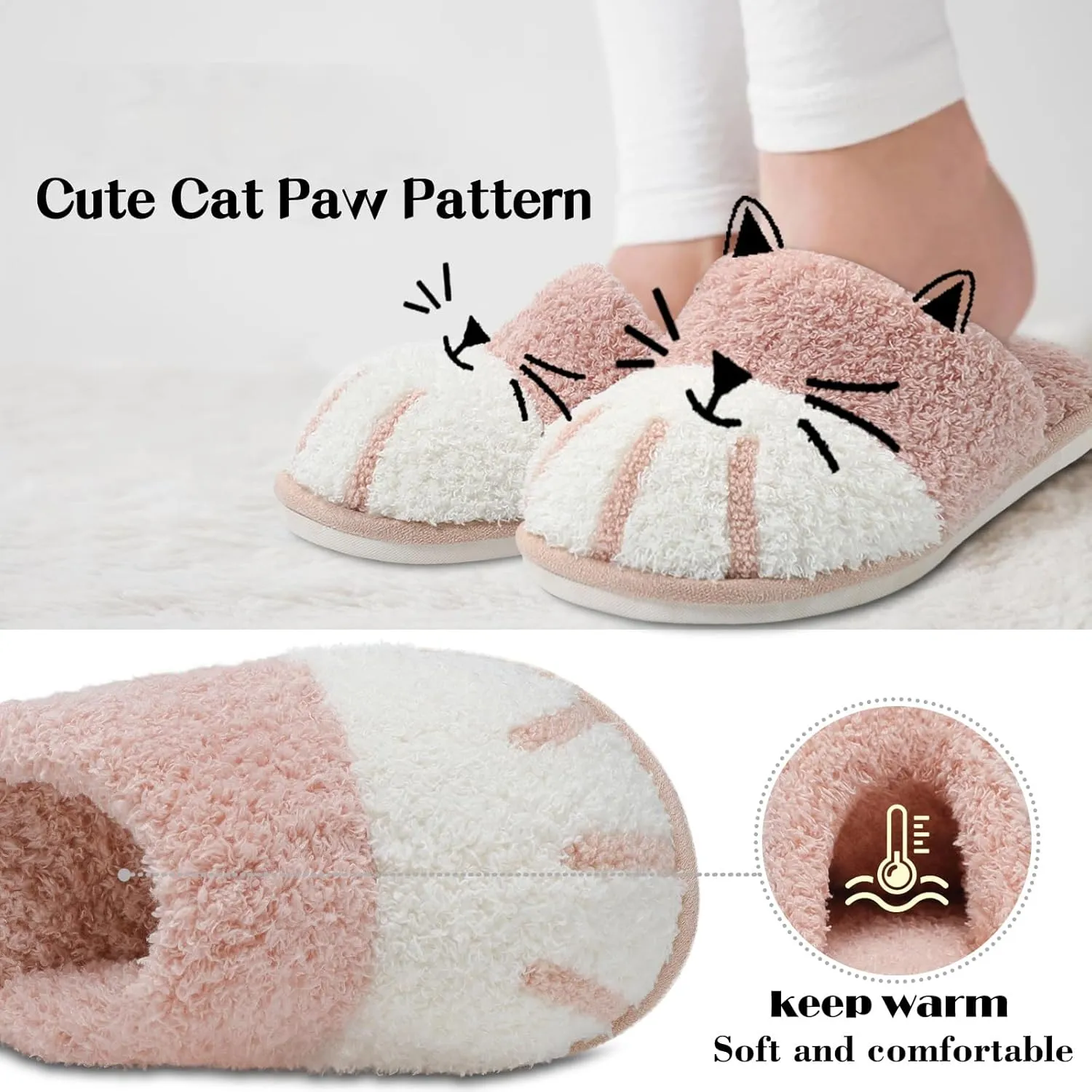 MAXTOP Women's Cat Paw Cozy Slippers Warm Gifts for Women Men with Memory Foam Trendy Cute Fuzzy Winter House Shoes Indoor Outdoor