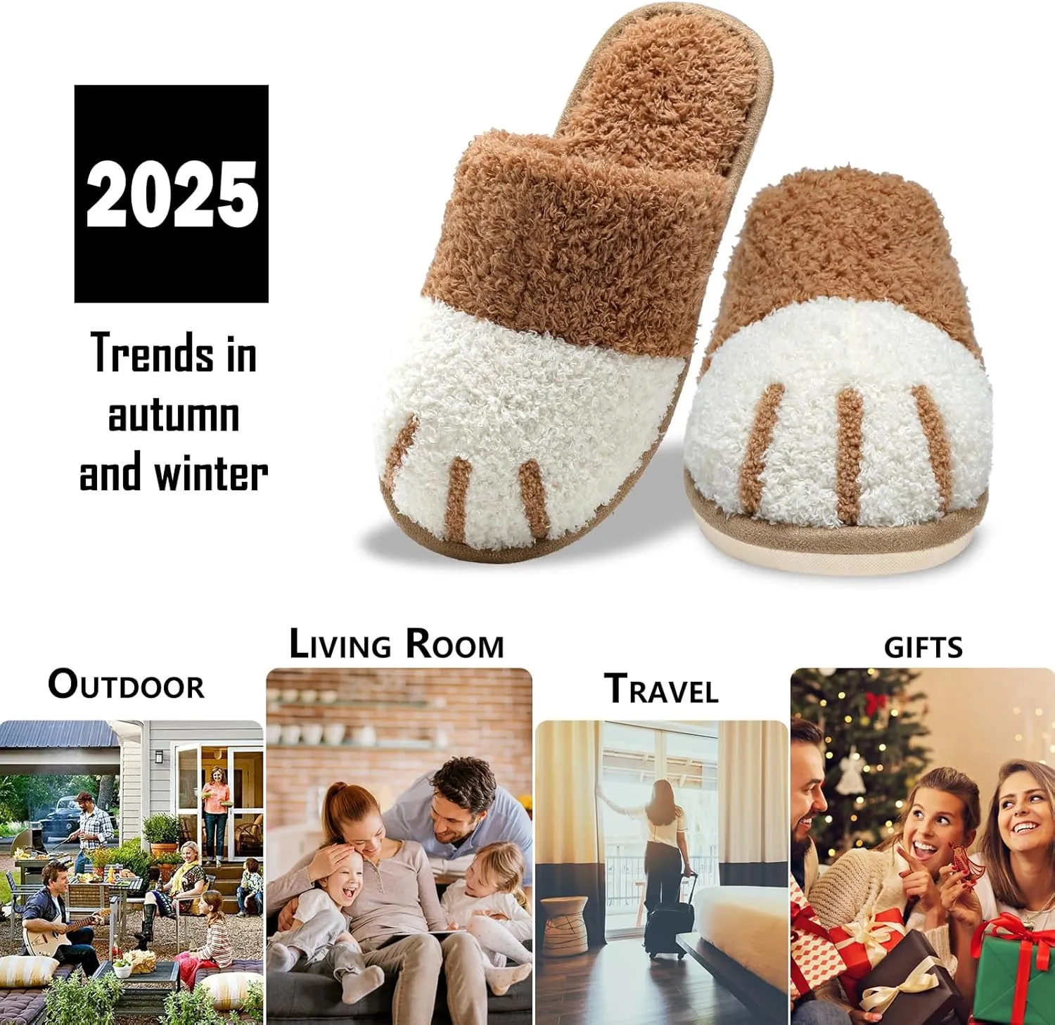 MAXTOP Women's Cat Paw Cozy Slippers Warm Gifts for Women Men with Memory Foam Trendy Cute Fuzzy Winter House Shoes Indoor Outdoor