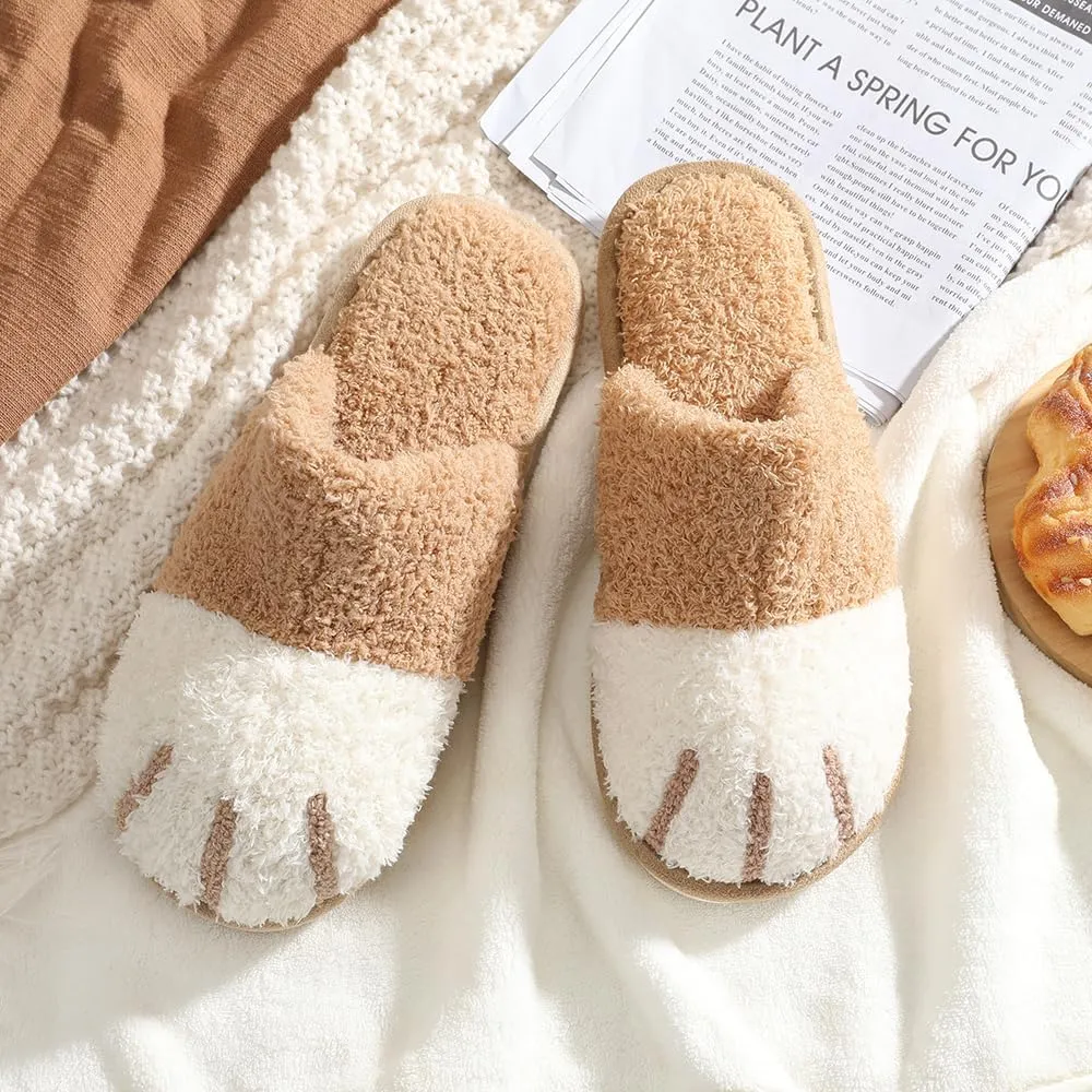 MAXTOP Women's Cat Paw Cozy Slippers Warm Gifts for Women Men with Memory Foam Trendy Cute Fuzzy Winter House Shoes Indoor Outdoor
