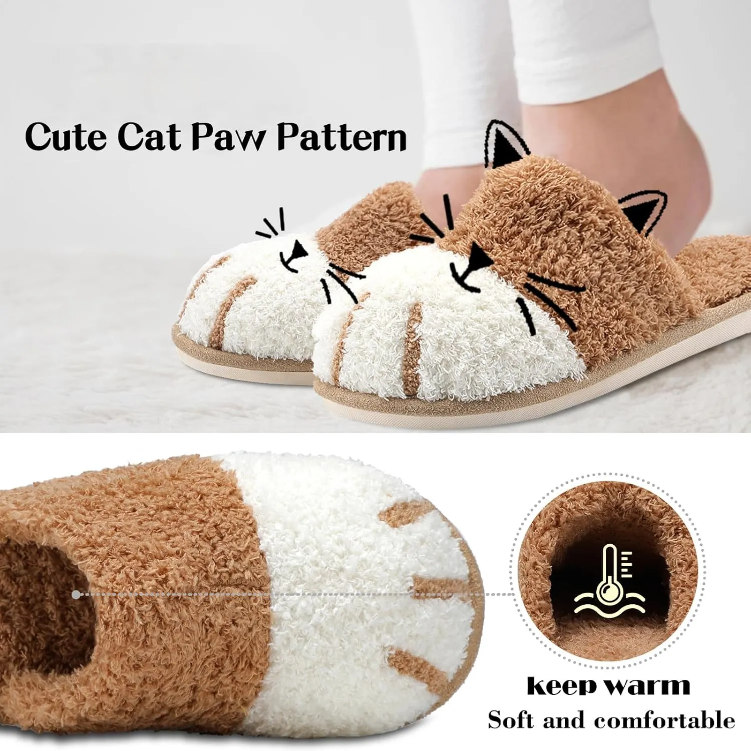 MAXTOP Women's Cat Paw Cozy Slippers Warm Gifts for Women Men with Memory Foam Trendy Cute Fuzzy Winter House Shoes Indoor Outdoor