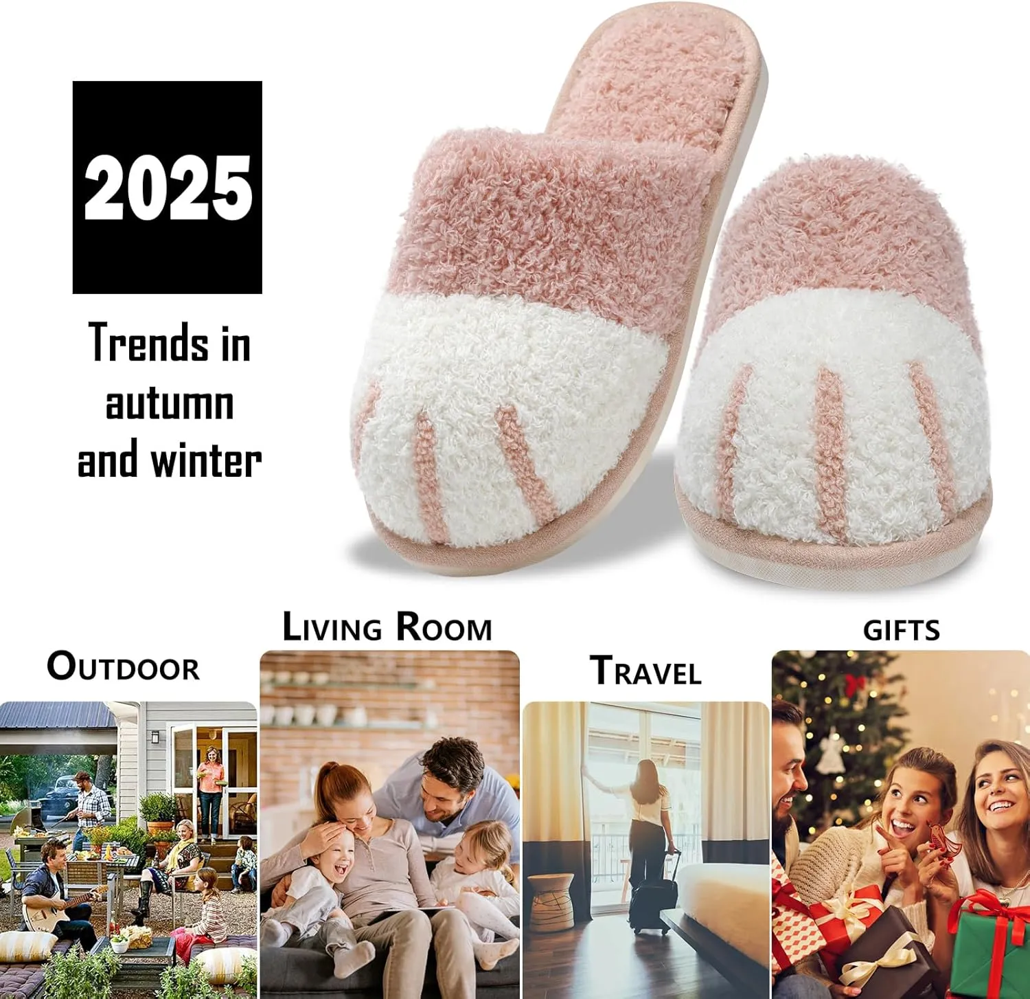 MAXTOP Women's Cat Paw Cozy Slippers Warm Gifts for Women Men with Memory Foam Trendy Cute Fuzzy Winter House Shoes Indoor Outdoor