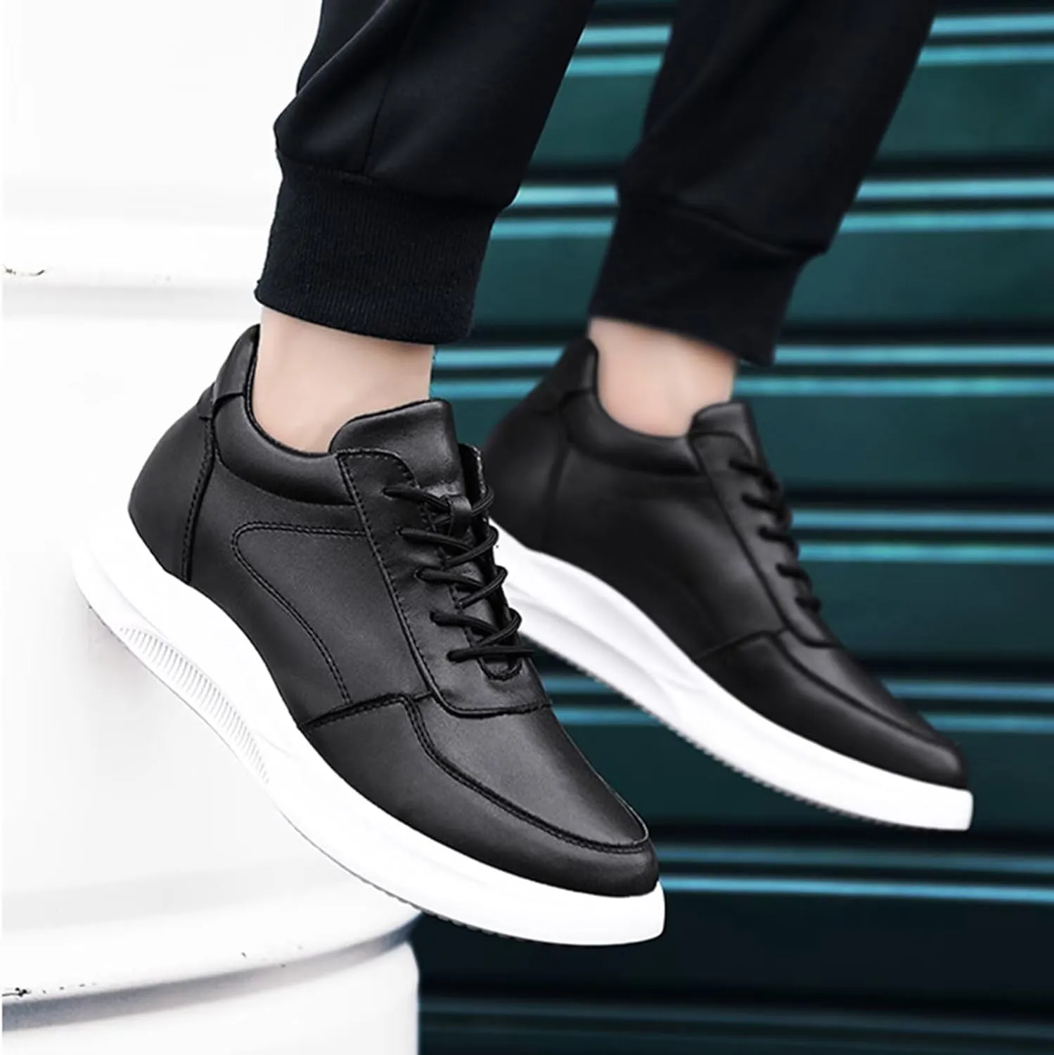 Men's Height Increasing Shoes 2.36'' Taller Leather Lace up Men's Invisible Height Elevator Sneakers Height-Boosting Formal Dress Walking Shoes