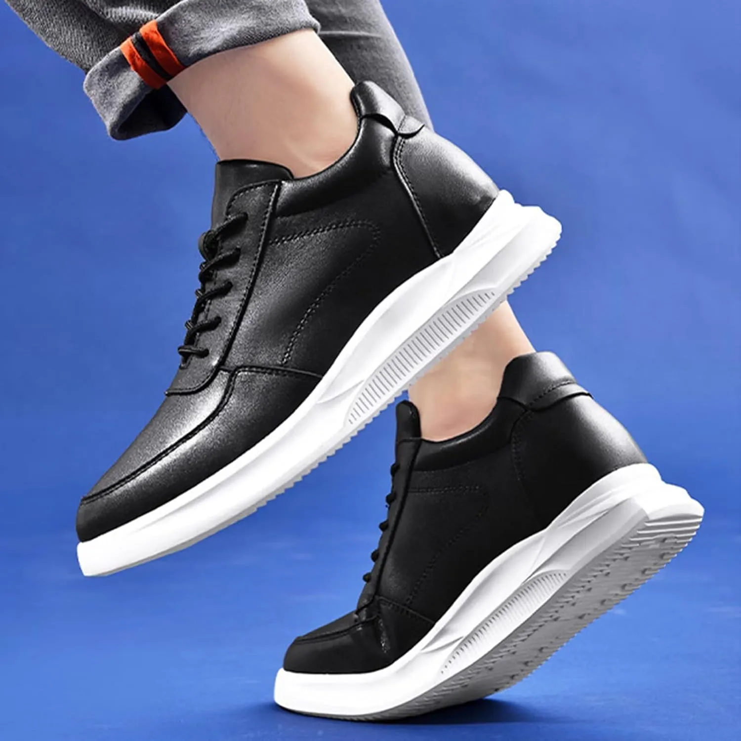 Men's Height Increasing Shoes 2.36'' Taller Leather Lace up Men's Invisible Height Elevator Sneakers Height-Boosting Formal Dress Walking Shoes