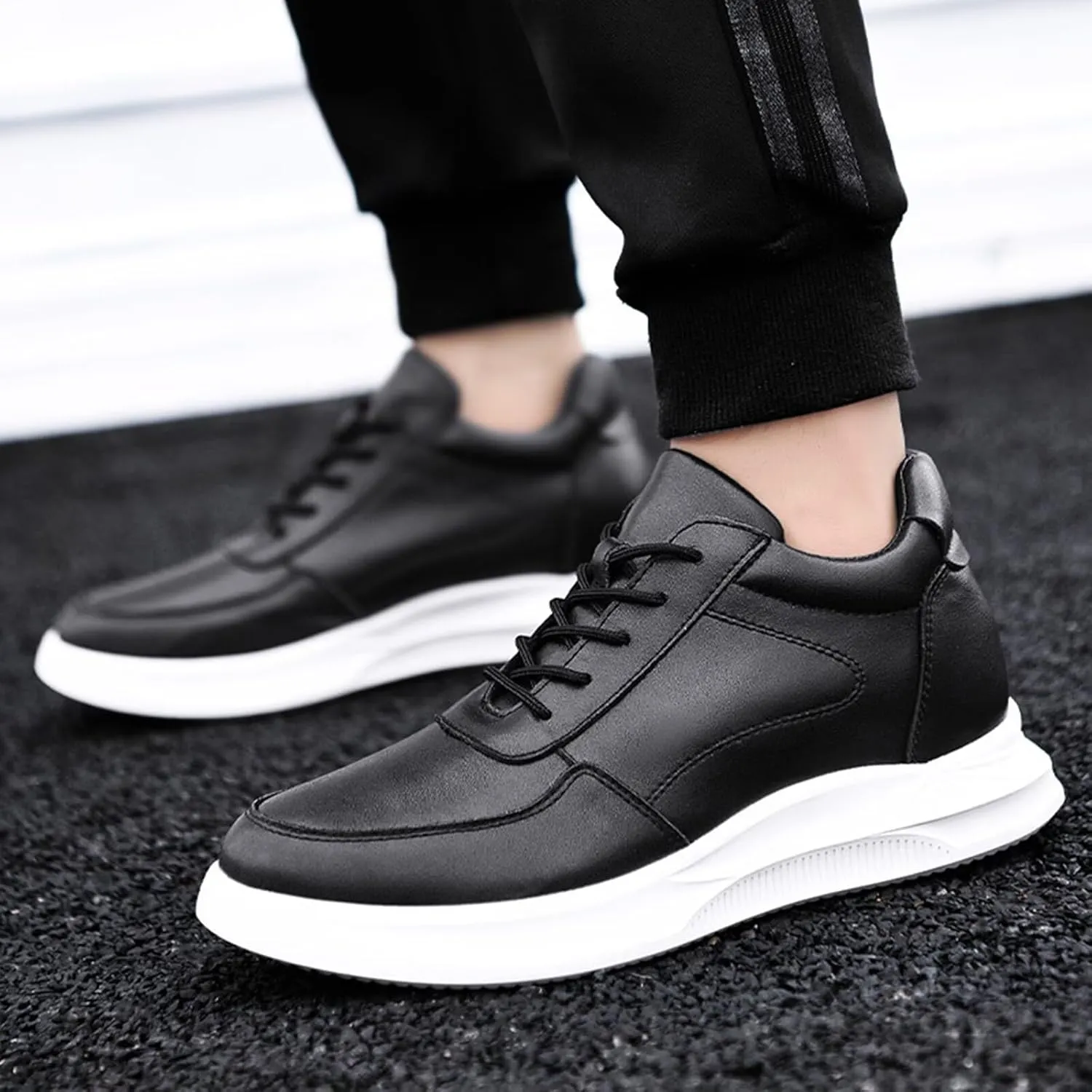 Men's Height Increasing Shoes 2.36'' Taller Leather Lace up Men's Invisible Height Elevator Sneakers Height-Boosting Formal Dress Walking Shoes