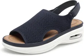 mysoft Women's Comfortable Air Cushion Support Walking Sandals Breathable Knit Slingback Platform Shoes