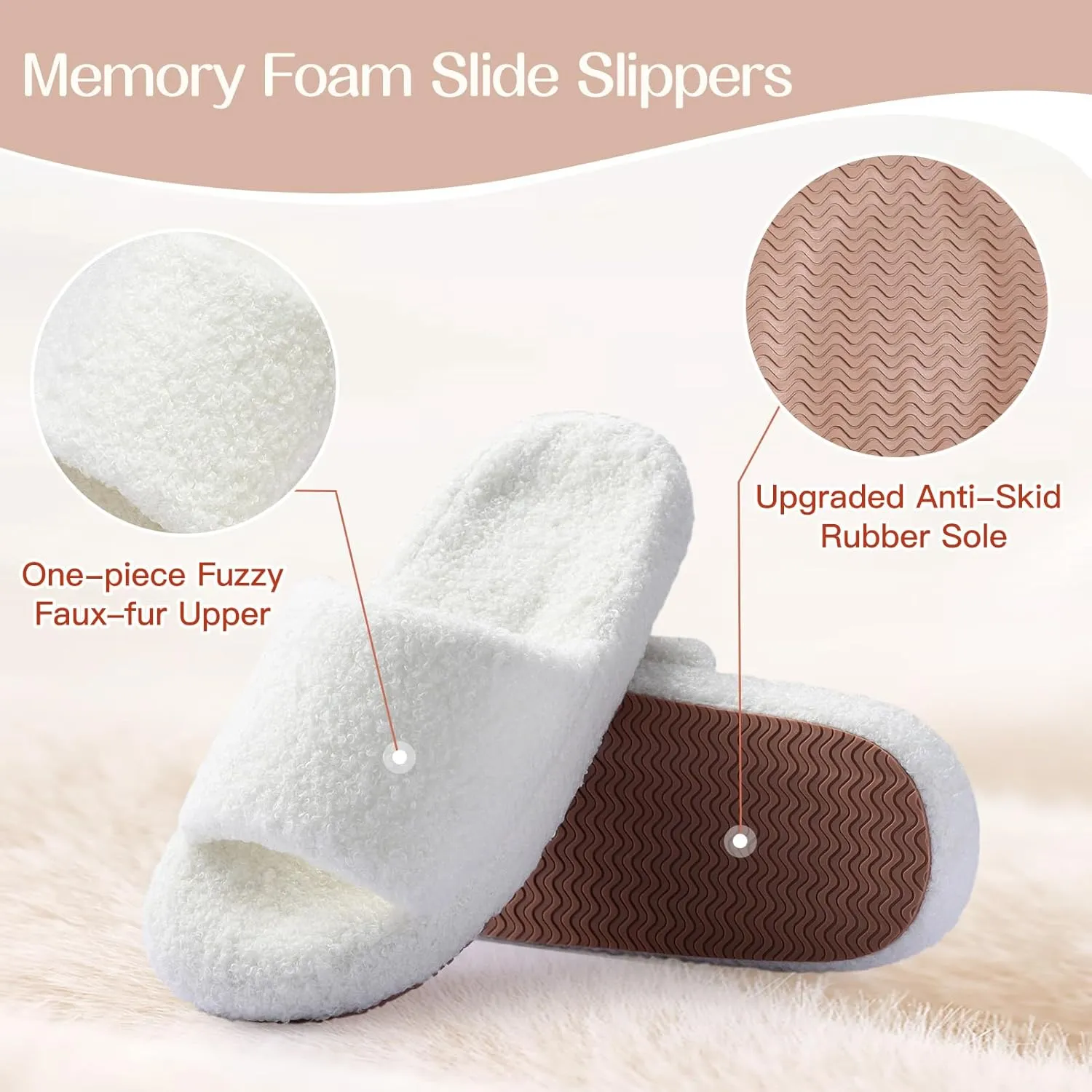 Orthoshoes Womens Memory Foam Slippers Fuzzy Curly Fur Open Toe Slippers Cozy Slides Slippers Comfy Soft Anti-Skid Thick Sole House Shoes Trendy Gift Slippers