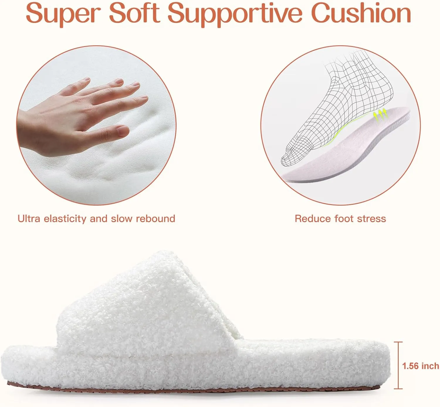 Orthoshoes Womens Memory Foam Slippers Fuzzy Curly Fur Open Toe Slippers Cozy Slides Slippers Comfy Soft Anti-Skid Thick Sole House Shoes Trendy Gift Slippers