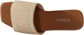 OYOANGLE Women's Single Band Square Open Toe Slide Sandals Summer Slip on Flat Sandals