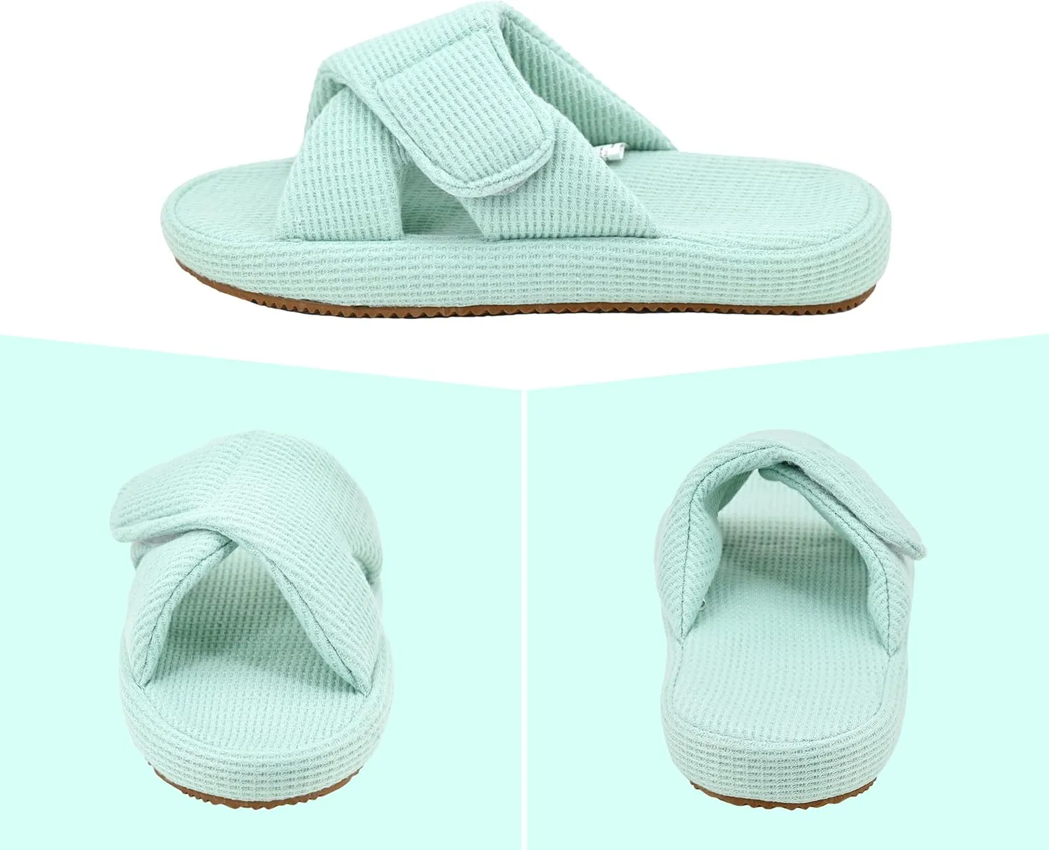 Panda Bros Women's Adjustable Slippers, Diabetic Slippers for Women Memory Foam, Open Toe Swollen Feet Slippers Bedroom House Indoor Outdoor Shoes with Rubber Sole