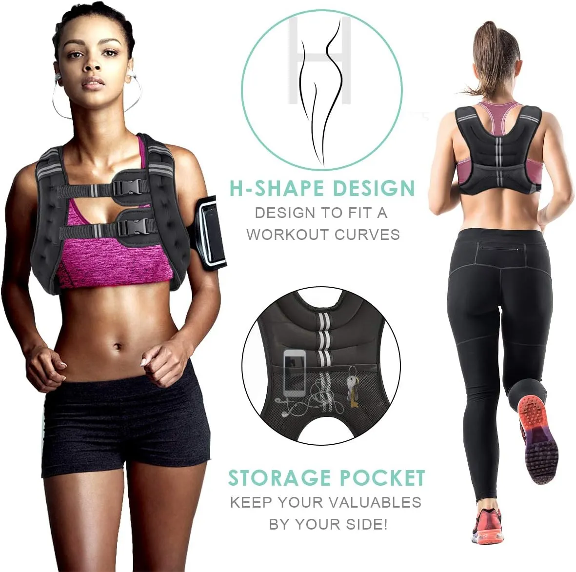 Prodigen Weighted Vest for Women and Men 8 12 16 20 25 30 Lbs with Reflective Stripe and Double Adjustable Buckle Straps Weight Vests for Strength Training, Jogging, Cardio, Weight Loss