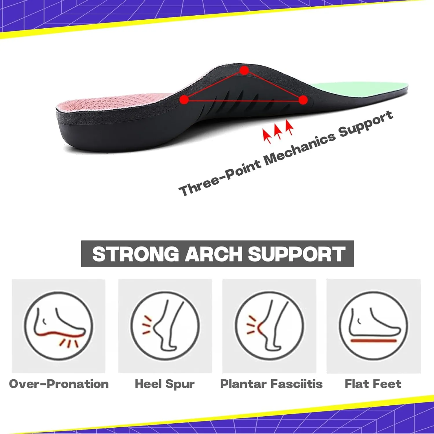 Shoes Insoles Women Orthotics Inserts Arch Support Flat Feet Insoles Plantar Fasciitis Insoles Work Boot Insoles for Standing All Day Comfort and Pain Relief Women 10-12
