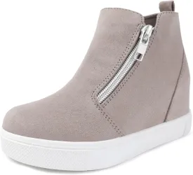 shoeslocker Girls Wedge Sneakers Ankle Platform Sneakers for Girls Nonslip Fashion Shoes with Double Side Zippers