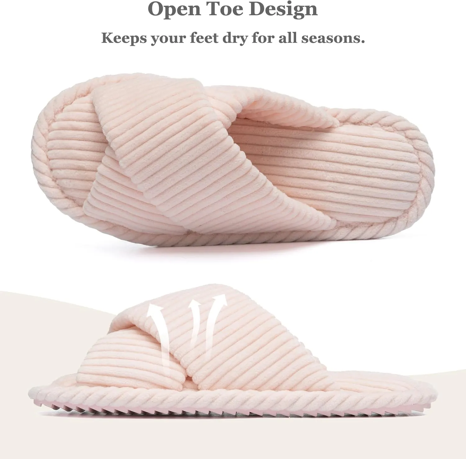 Slippers for Women Memory Foam House Bedroom Corduroy Crossbands Open Toe Slides Sandals Shoes Comfy Trendy Gift for womens Anti-Skid sole