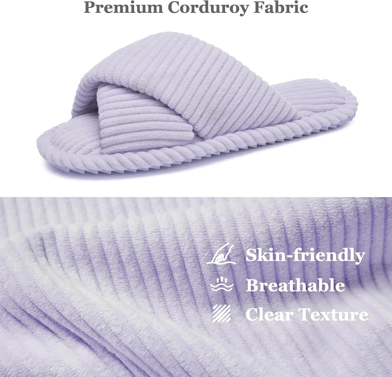 Slippers for Women Memory Foam House Bedroom Corduroy Crossbands Open Toe Slides Sandals Shoes Comfy Trendy Gift for womens Anti-Skid sole