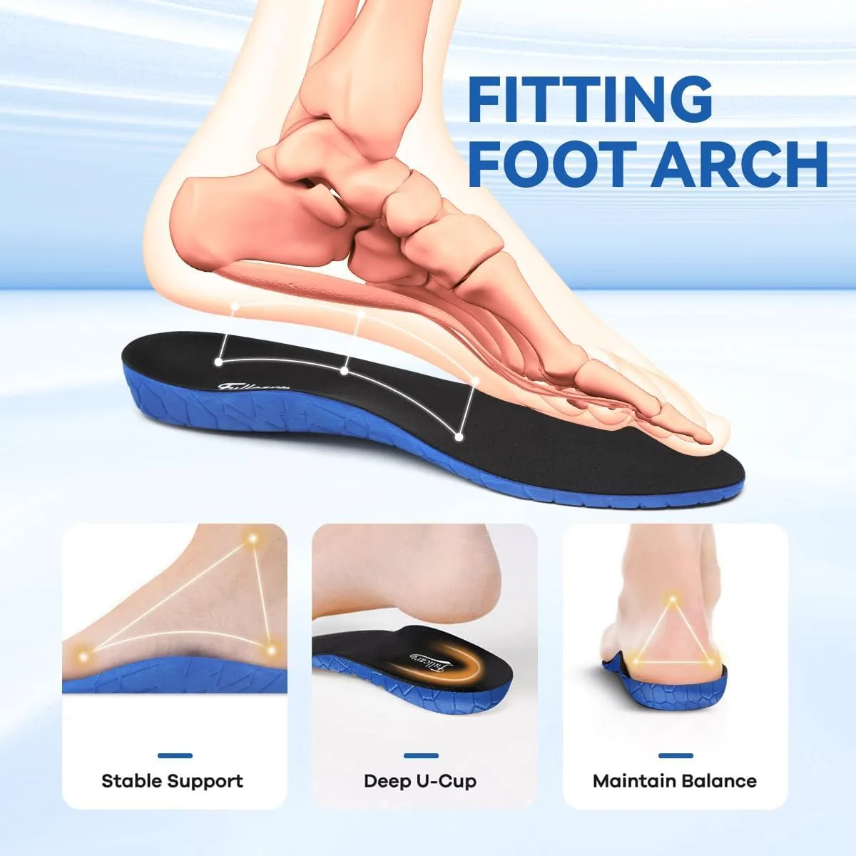 Unisex Comfort Cushioned Shoe Insole Arch Support Orthotics Work Boots Insert Providing Excellent Shock Absorption Pain Relief Men Women Plantar Fasciitis Insoles