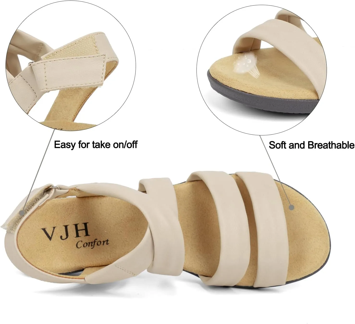 VJH confort Womens Flat Sandals, Soft Straps Slip-on Open Toe Light Weight Elastic Slingback Comfort Casual Walking Sandals