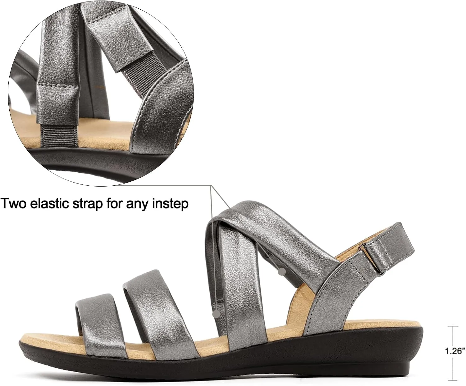 VJH confort Womens Flat Sandals, Soft Straps Slip-on Open Toe Light Weight Elastic Slingback Comfort Casual Walking Sandals
