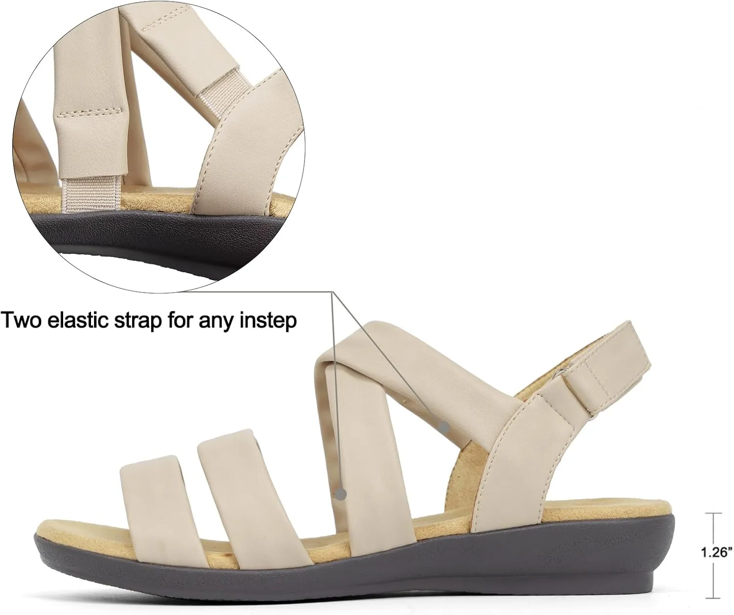 VJH confort Womens Flat Sandals, Soft Straps Slip-on Open Toe Light Weight Elastic Slingback Comfort Casual Walking Sandals