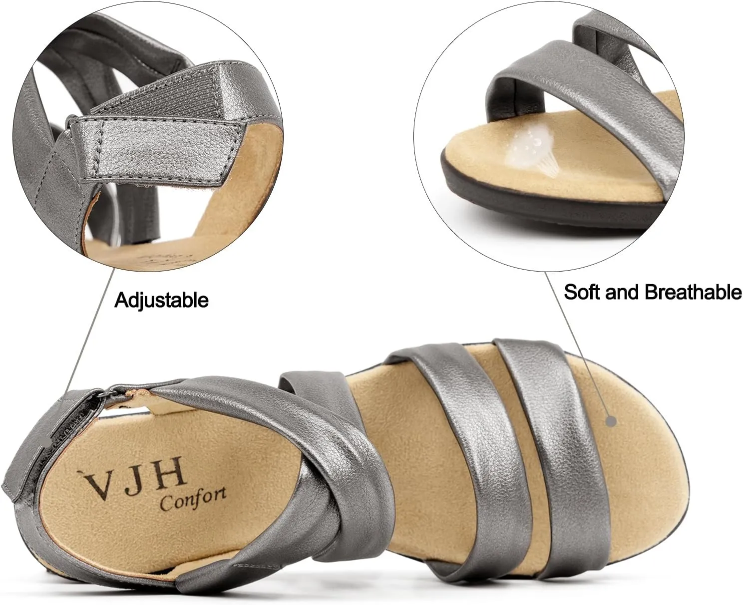 VJH confort Womens Flat Sandals, Soft Straps Slip-on Open Toe Light Weight Elastic Slingback Comfort Casual Walking Sandals