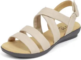 VJH confort Womens Flat Sandals, Soft Straps Slip-on Open Toe Light Weight Elastic Slingback Comfort Casual Walking Sandals