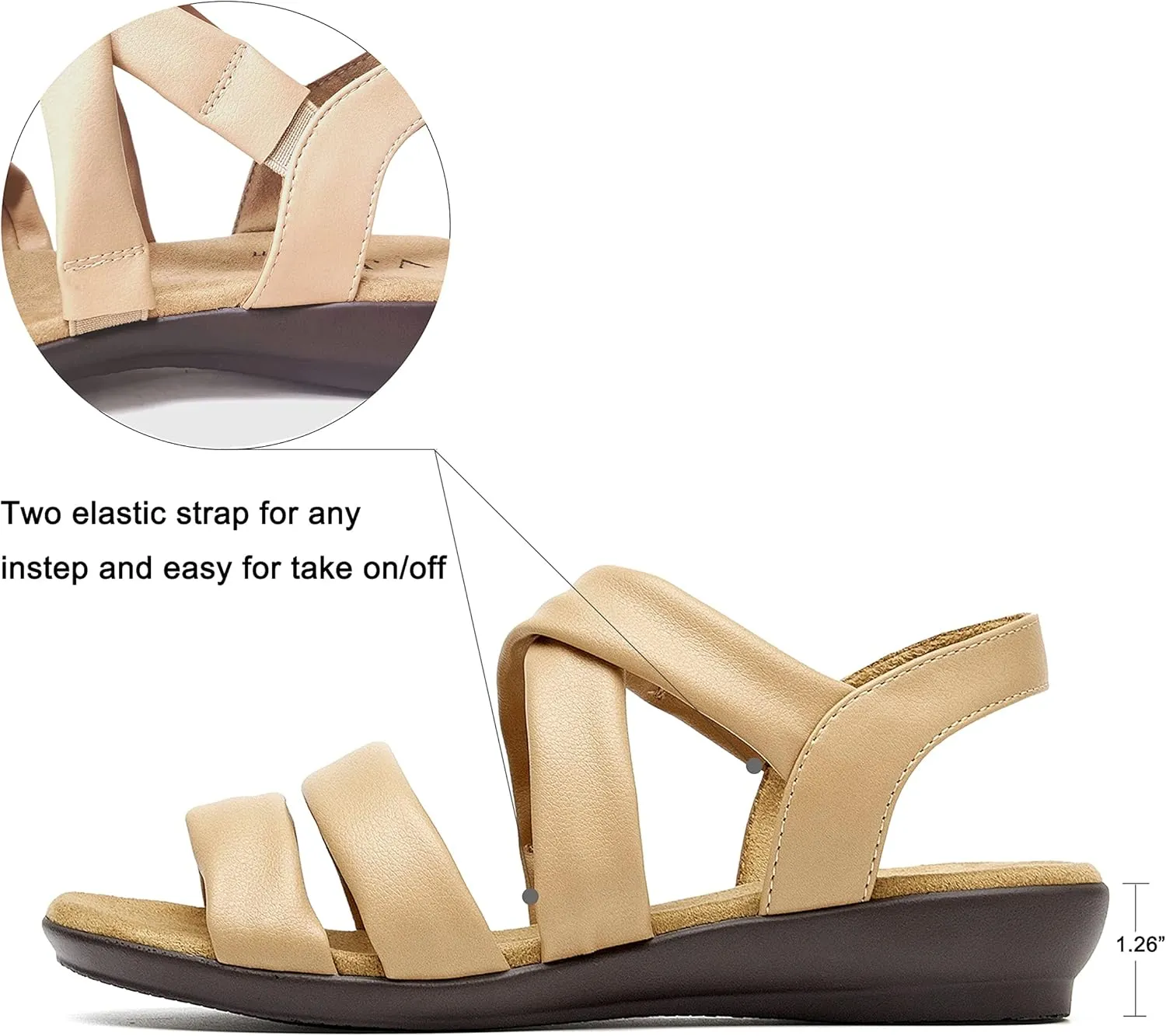 VJH confort Womens Flat Sandals, Soft Straps Slip-on Open Toe Light Weight Elastic Slingback Comfort Casual Walking Sandals