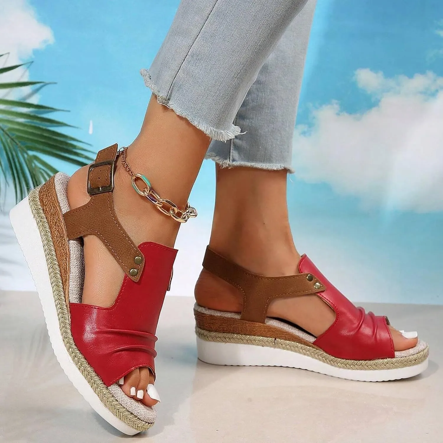 Wedge Sandals for Women Espadrilles Open Toe Platform Wedges Retro Summer Casual Sandal Comfortable Walking Shoes