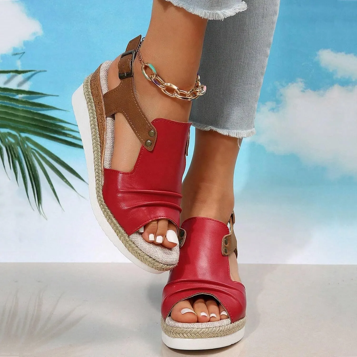 Wedge Sandals for Women Espadrilles Open Toe Platform Wedges Retro Summer Casual Sandal Comfortable Walking Shoes