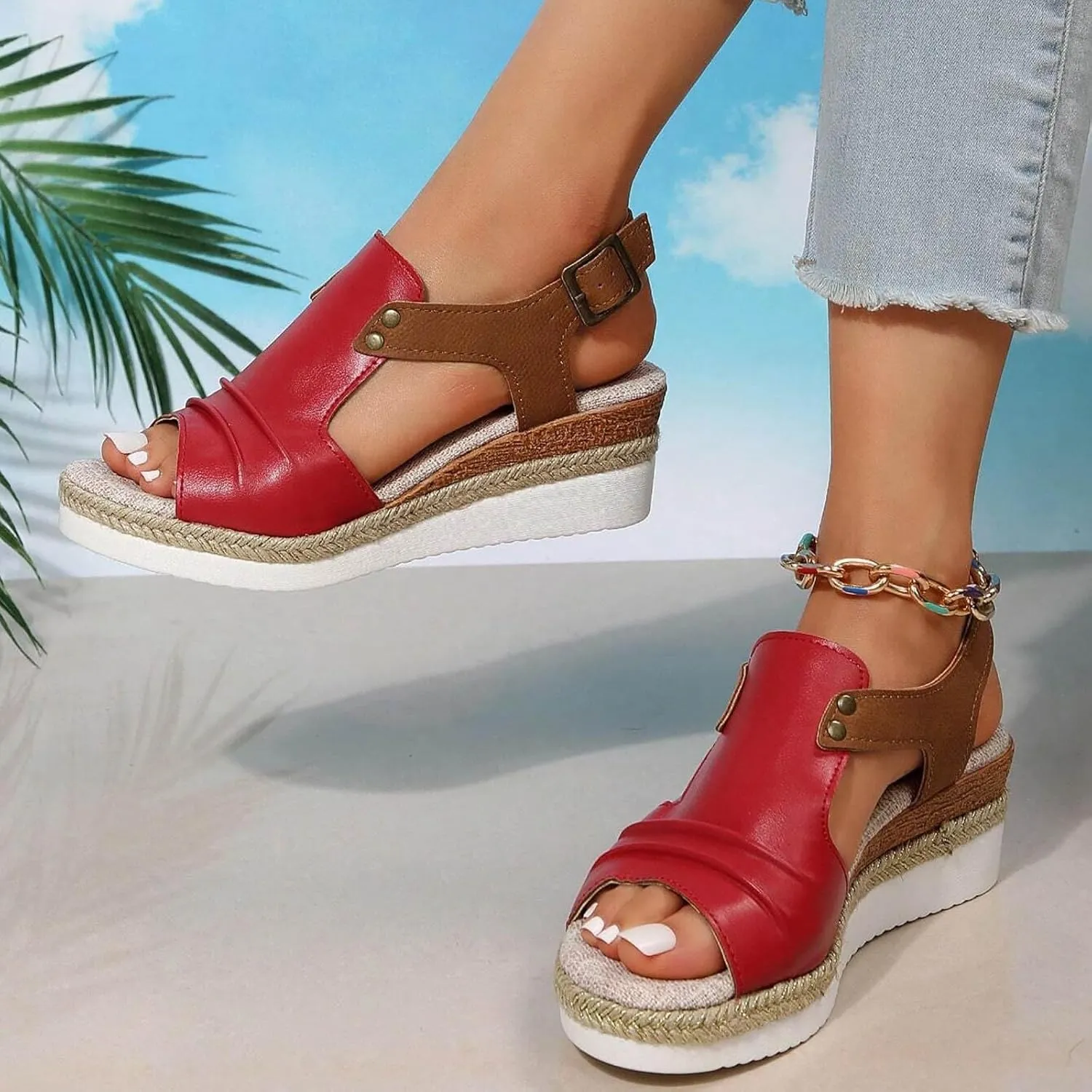 Wedge Sandals for Women Espadrilles Open Toe Platform Wedges Retro Summer Casual Sandal Comfortable Walking Shoes