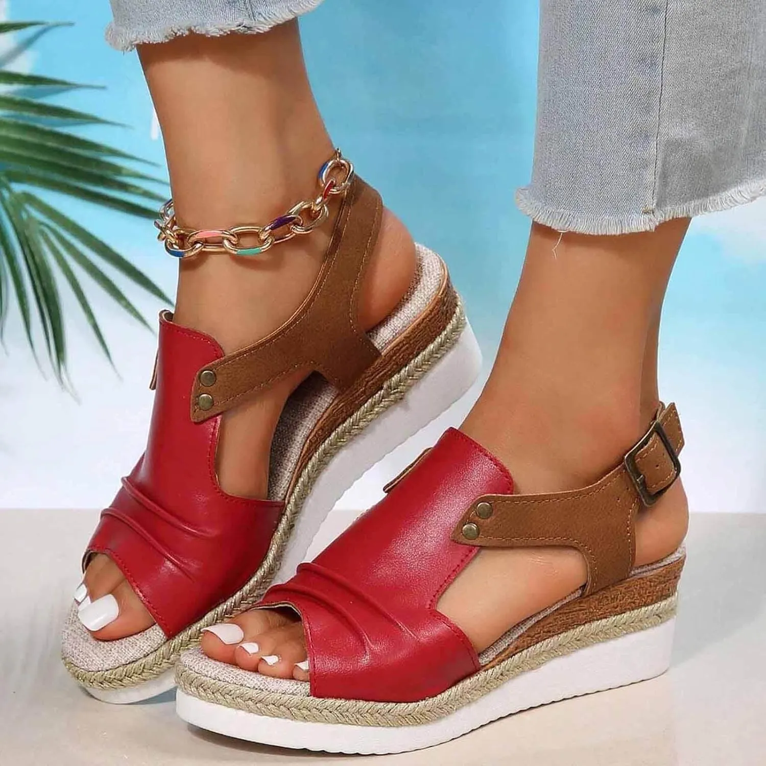 Wedge Sandals for Women Espadrilles Open Toe Platform Wedges Retro Summer Casual Sandal Comfortable Walking Shoes