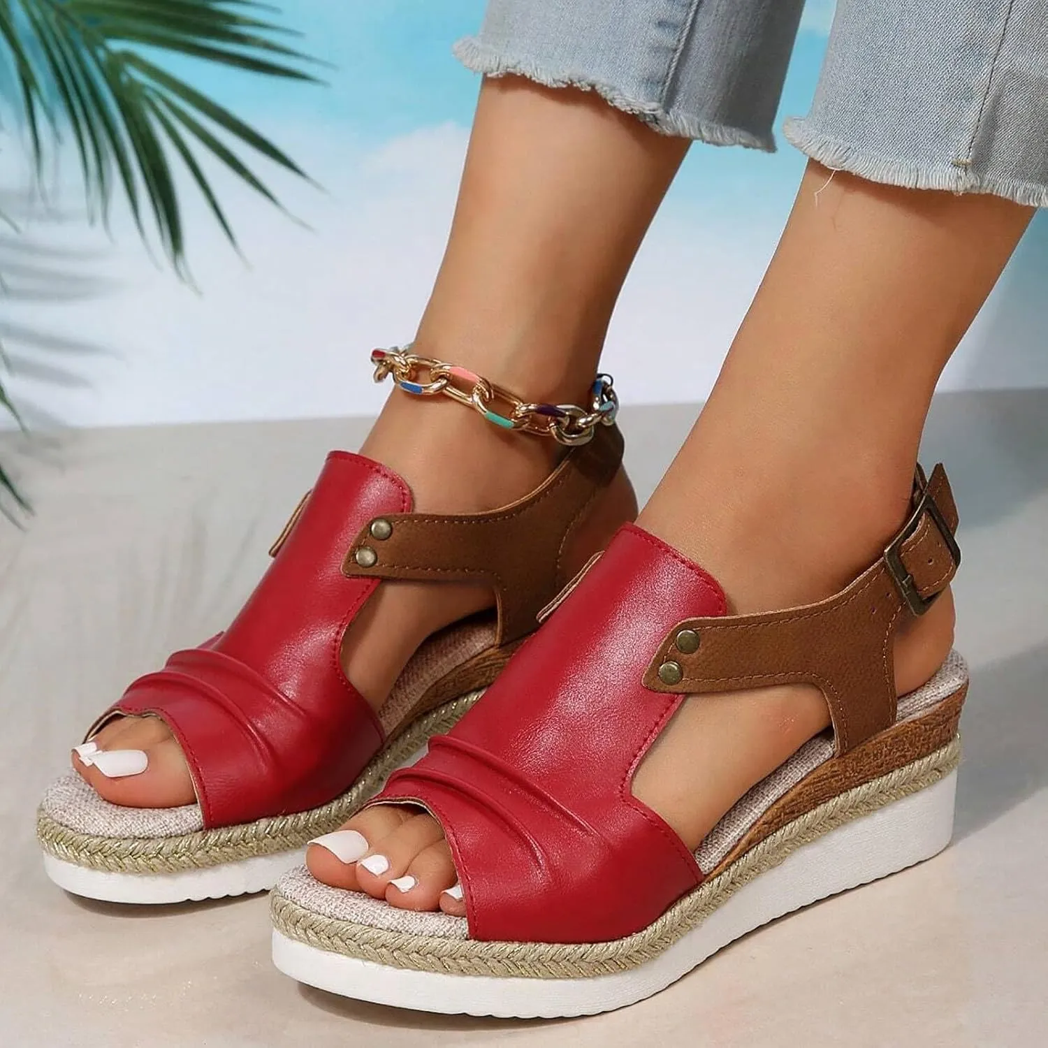 Wedge Sandals for Women Espadrilles Open Toe Platform Wedges Retro Summer Casual Sandal Comfortable Walking Shoes
