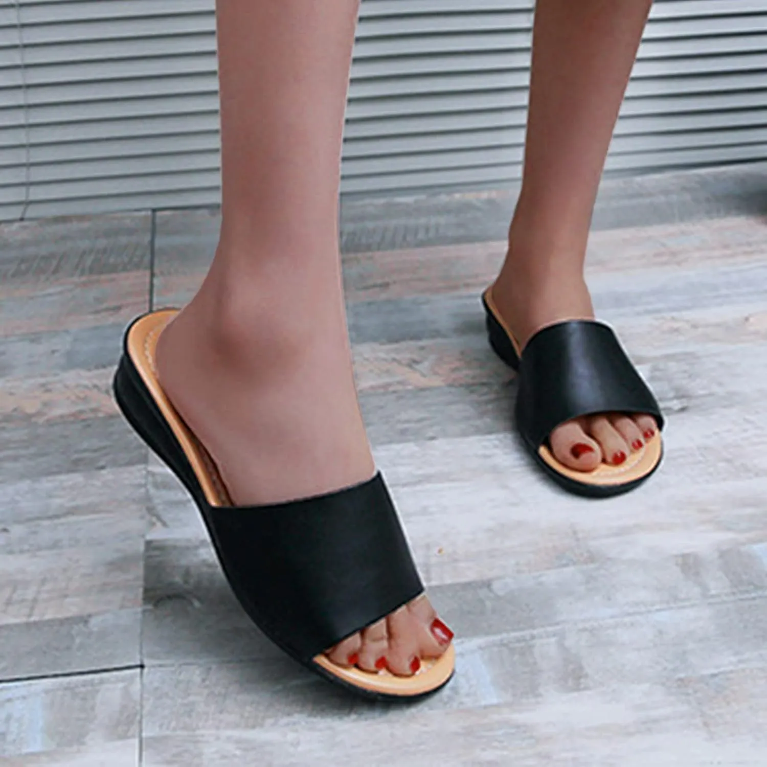 Women's Dress Sandals Open Toe Low Wedge Heel Slide Sandal Slip on Wedges Mules Comfortable Walking Summer Shoes