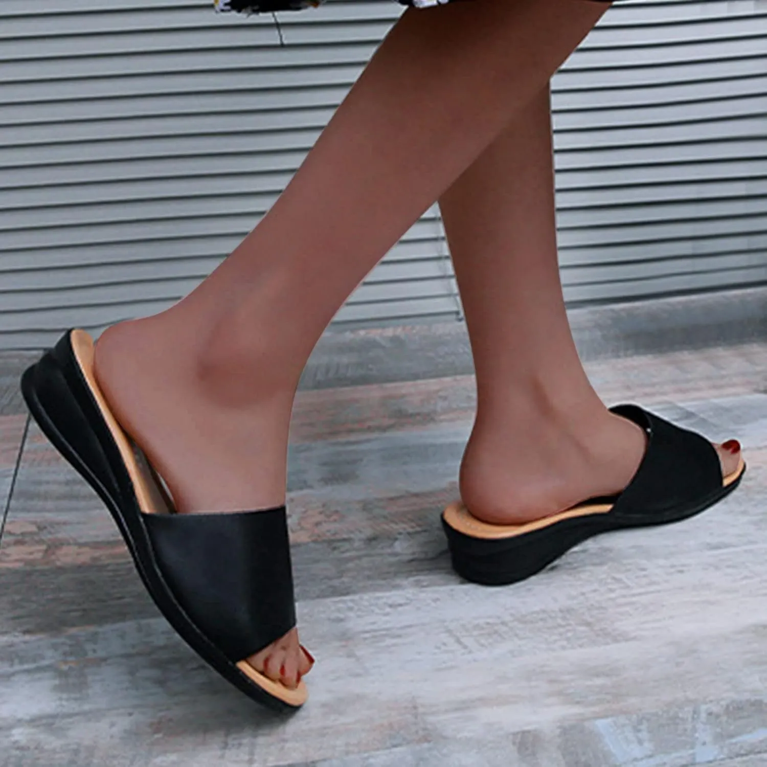 Women's Dress Sandals Open Toe Low Wedge Heel Slide Sandal Slip on Wedges Mules Comfortable Walking Summer Shoes