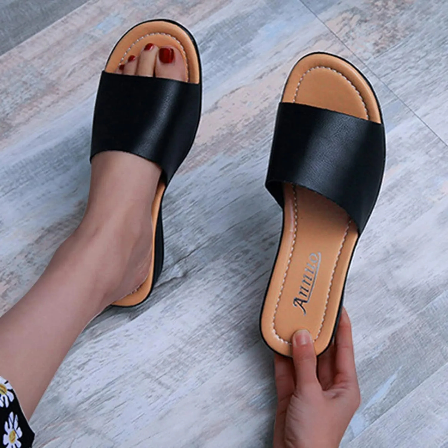 Women's Dress Sandals Open Toe Low Wedge Heel Slide Sandal Slip on Wedges Mules Comfortable Walking Summer Shoes