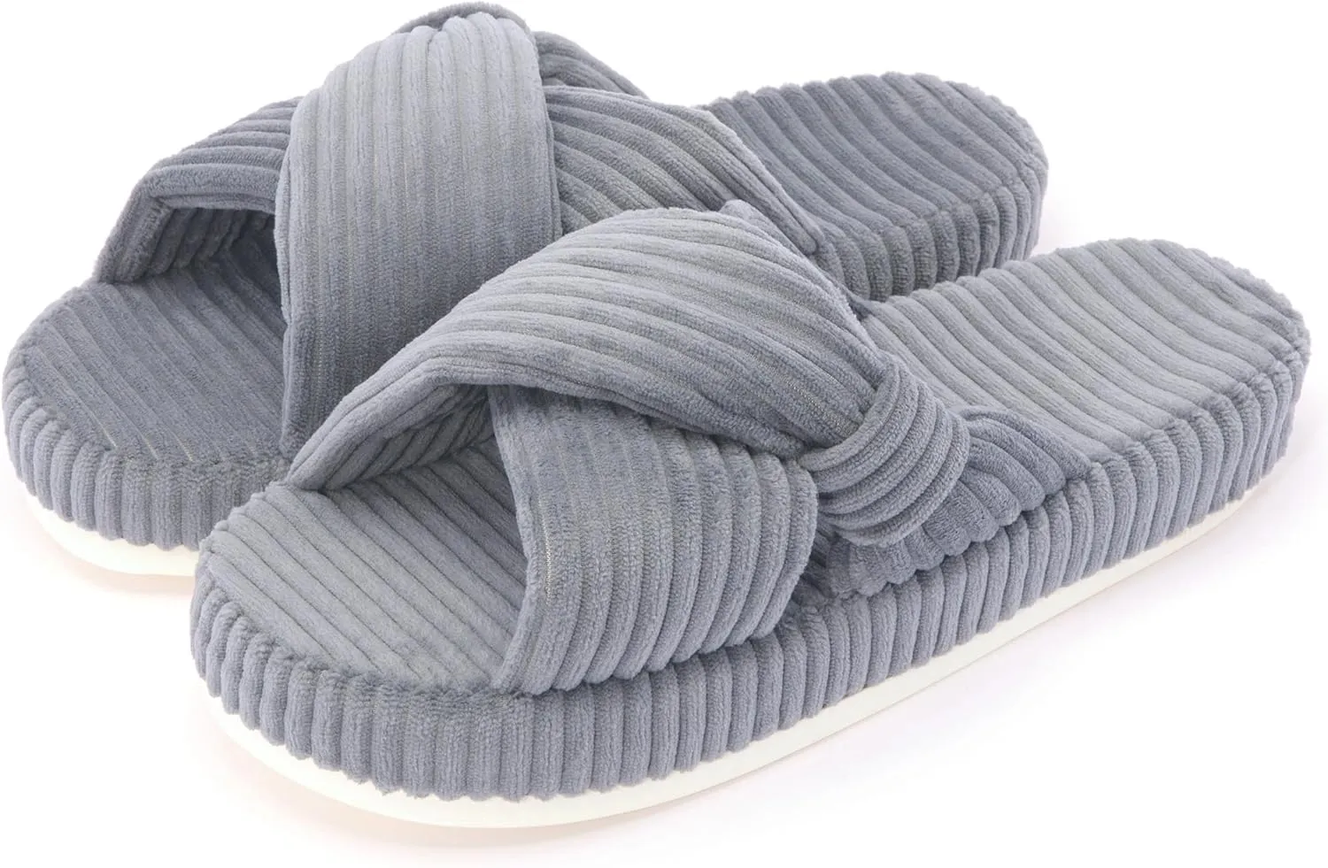 Women's House Slippers Corduroy Indoor Slippers Memory Foam Bedroom Open Toe Slippers Cross Band House Shoes